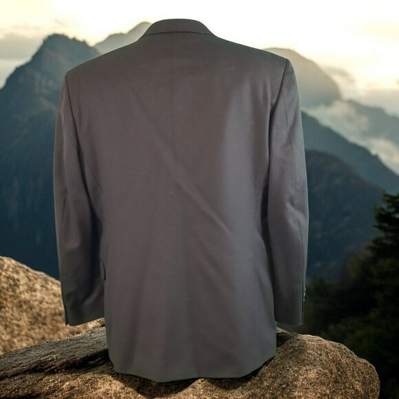 Jones New York Men's 42R Solid Black 100% Wool Blazer Sport Coat & Tie 12626 - Picture 3 of 9